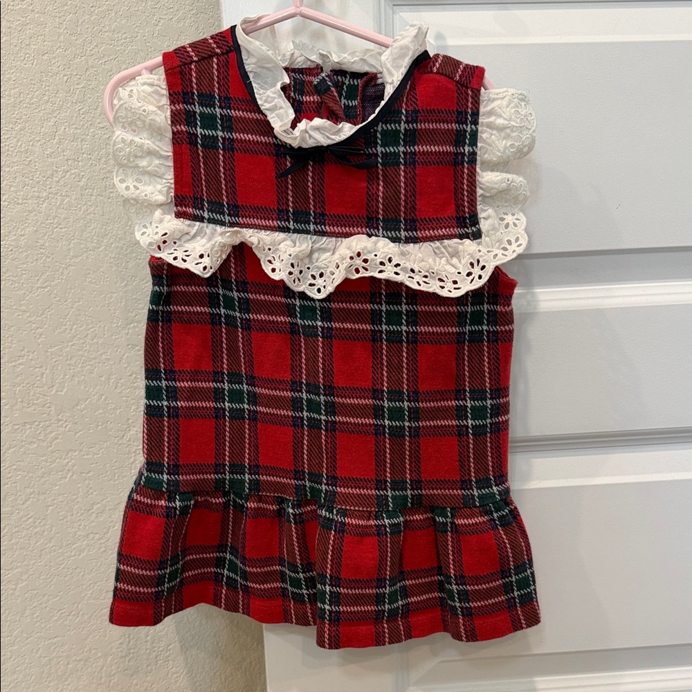 Janie and Jack Red Plaid Dress with White Eyelet Trim